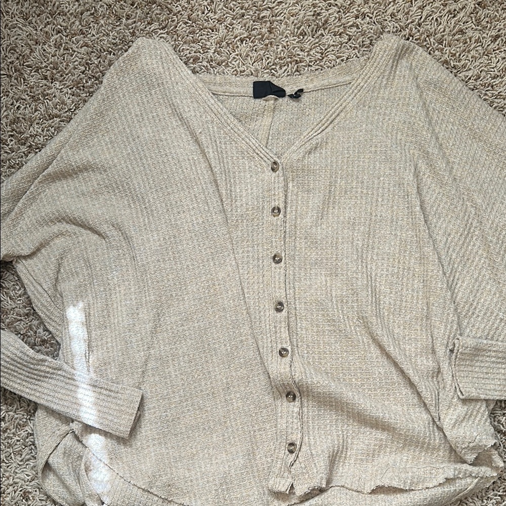 Beige Button-Up Knit Sweater
